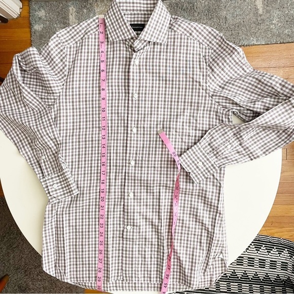 Ermenegildo Zenga Lightweight Cotton Check Button Down Shirt Neck 15.5 - Picture 2 of 10